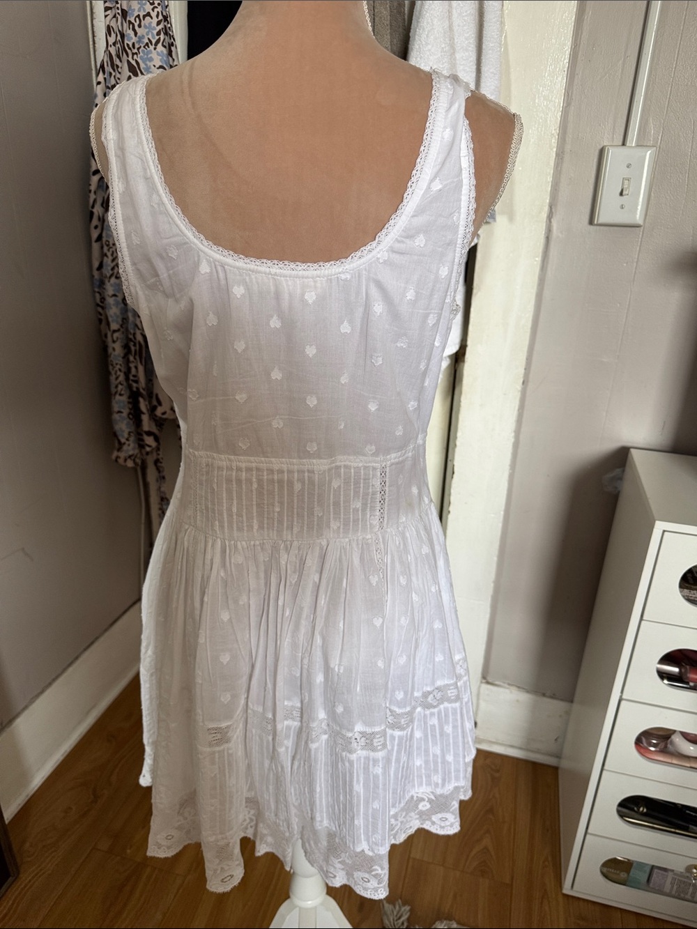LoveShackFancy White Eyelet Tie-Front Mini Dress - Picture 3 of 4